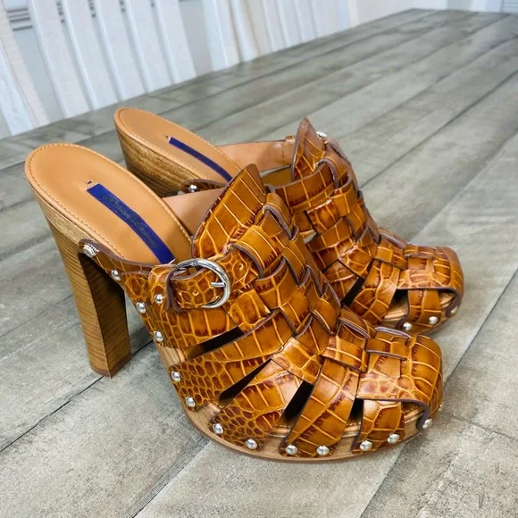 New Ralph Lauren Purple Label Woven Leather Clog Heels Women’s Size 9.5 - Picture 1 of 8
